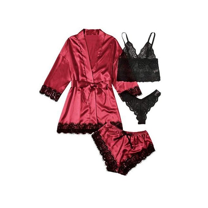 Ensemble Lingerie Femme Satin & Dentelle – Kimono, Shorty & Sous-Vêtements – Élégant & Sexy