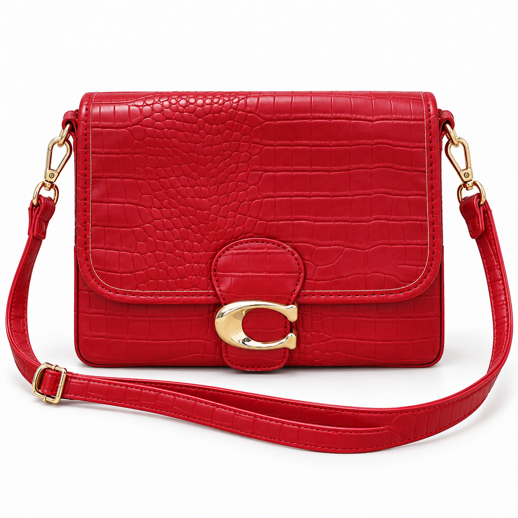 Sac Bandoulière Femme Rouge Effet Crocodile À Rabat – 25 × 20 × 7 cm
