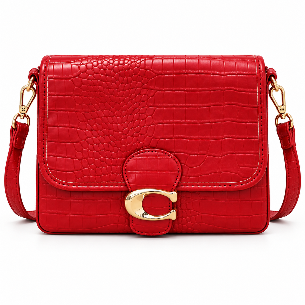 Sac Bandoulière Femme Rouge Effet Crocodile À Rabat – 25 × 20 × 7 cm