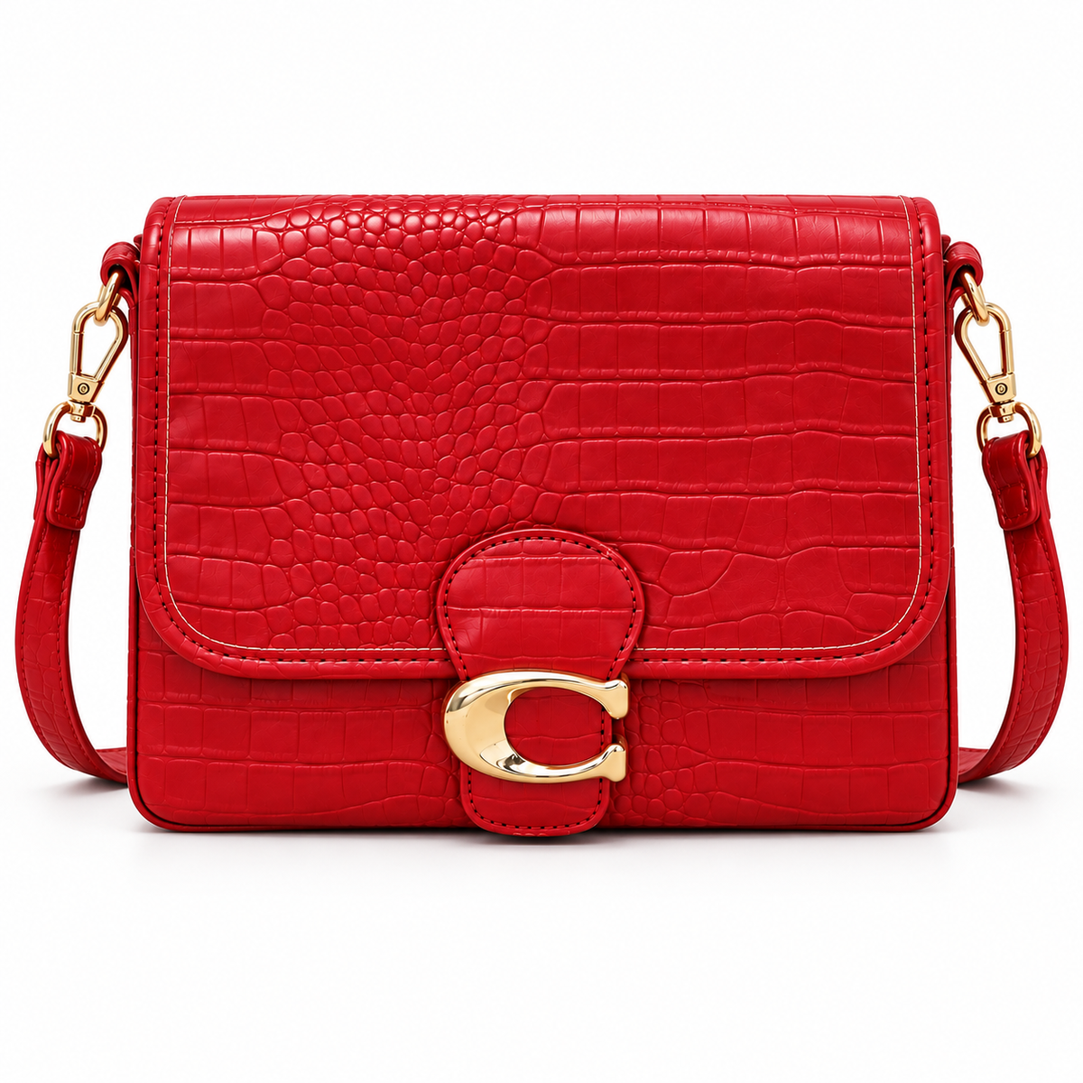 Sac Bandoulière Femme Rouge Effet Crocodile À Rabat – 25 × 20 × 7 cm