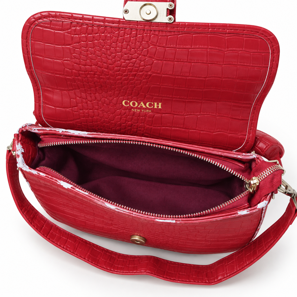 Sac Bandoulière Femme Rouge Effet Crocodile À Rabat – 25 × 20 × 7 cm