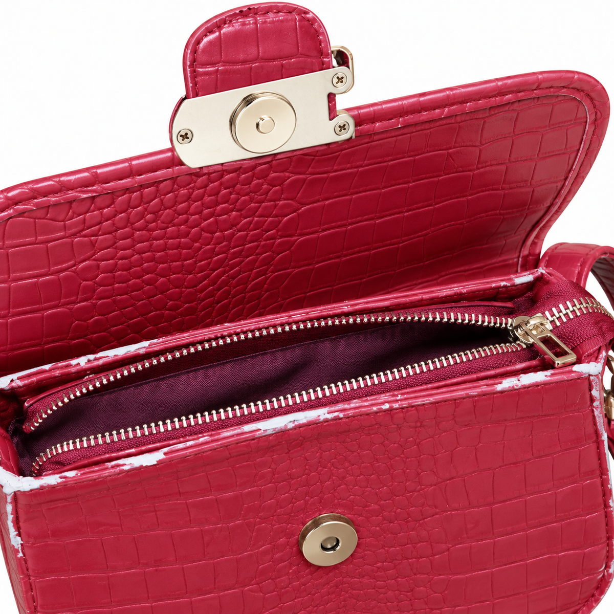 Sac Bandoulière Femme Rouge Effet Crocodile À Rabat – 25 × 20 × 7 cm