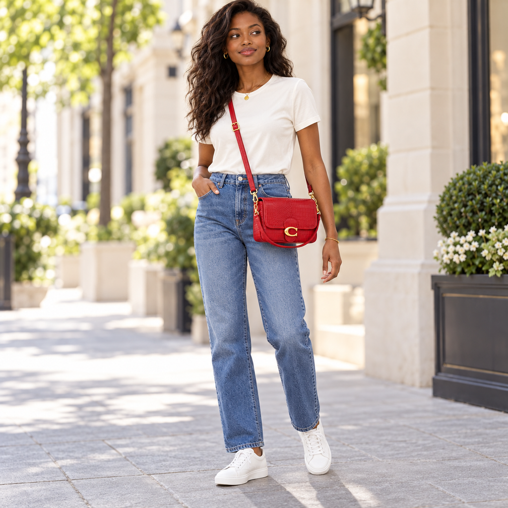 Sac Bandoulière Femme Rouge Effet Crocodile À Rabat – 25 × 20 × 7 cm
